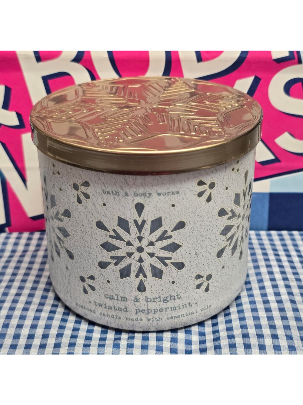 BBW Calm & Bright Twisted Peppermint Large 3 Wick Candle Home Fragrance Decor
